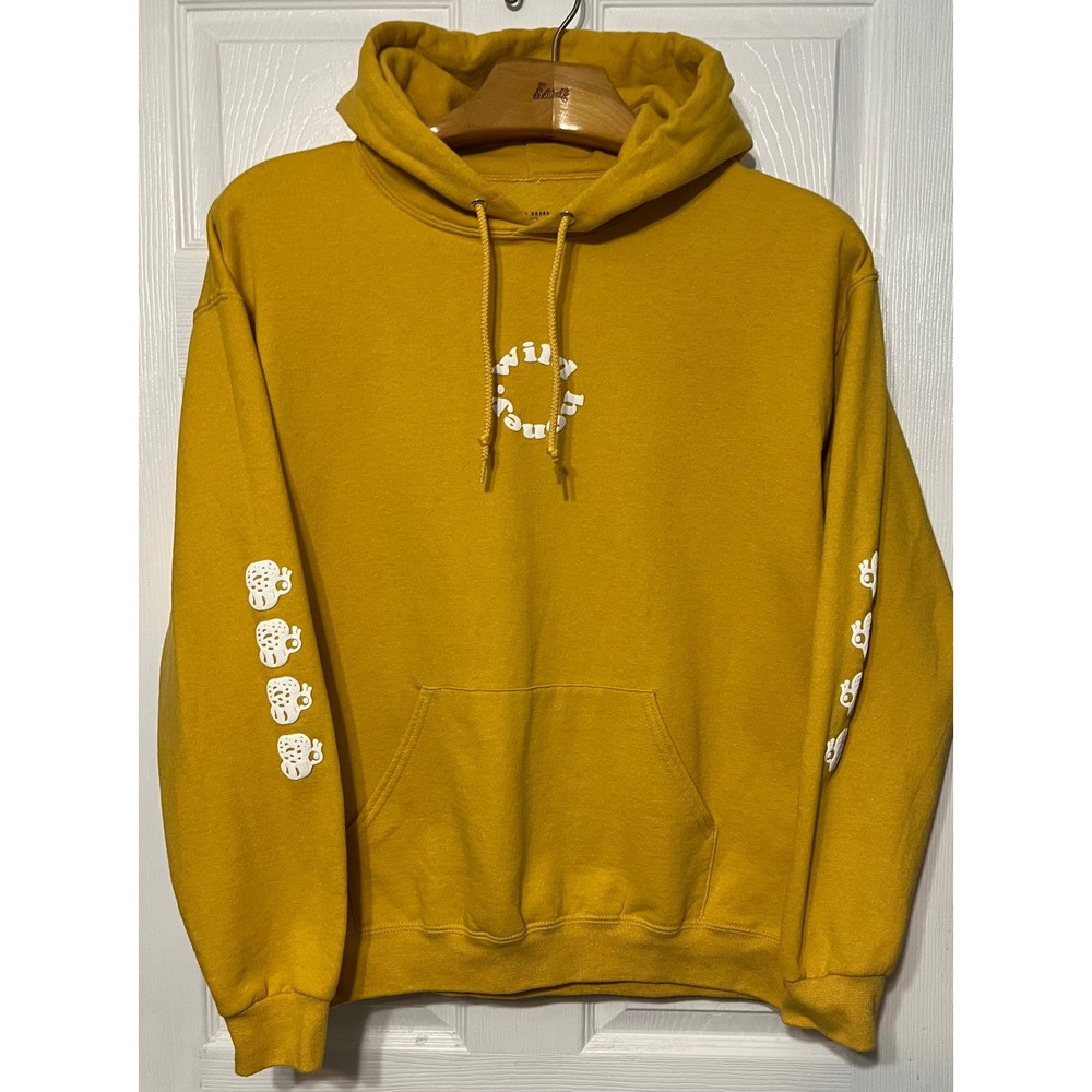 WILD HONEY‎ Mustard Yellow Graphic Hoodie Sweatshirt with Bees on Sleeves Size L
